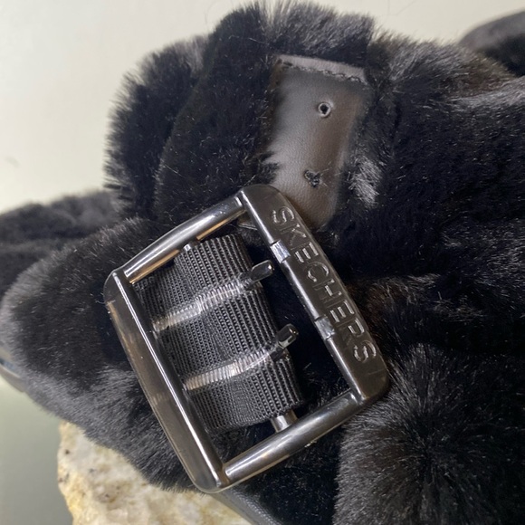 Skechers Women's Arch Fit Go Lounge Unwind Black Faux Fur Buckle Slippers Sz 10 - Picture 15 of 15